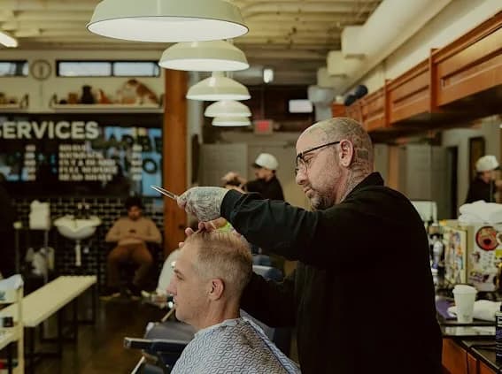 Barber with client